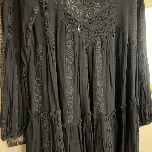 Free People Embroidered Black lace long sleeve Tunic Top Dress XS - Picture 2 of 9